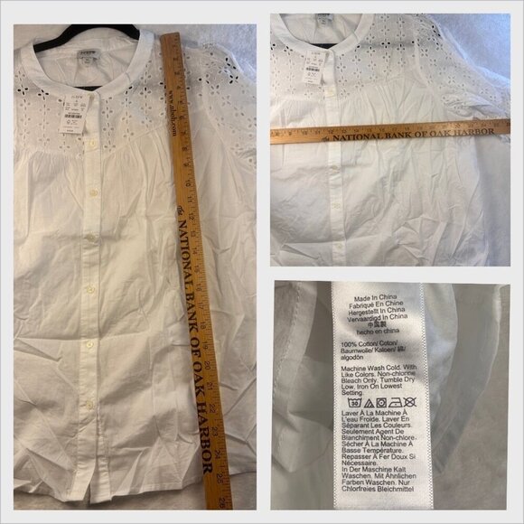 J.Crew Womens Mixed‑Media Eyelet Blouse XL White Flowy Button-Up Cottagecore - Picture 7 of 10